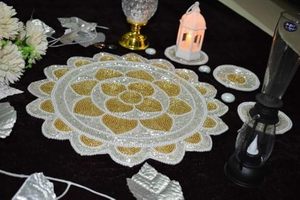 Best Theme Design Glass <b>Beads</b> <b>Placemat</b> Best for Parties and Other Functions Tableware Decorative Design Rounded <b>Placemat</b> Design - Product Image 3