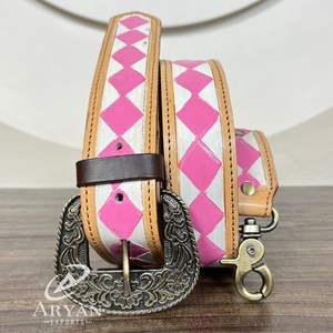 2025 Handmade Adjustable Multi-Function Tooled Cow Leather Shoulder Strap Checkered Pattern Genuine Leather Bag Strap for Unisex - Product Image 1