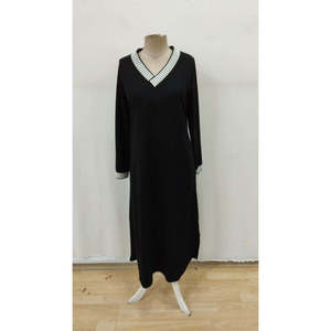 Jane's Women's Long Sleeve V-Neck Viscose Two-Thread Bodycon <b>Maxi</b> Dress with Side Slits for Casual Daily Wear - Product Image 4