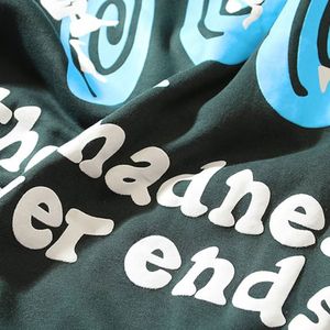 Sweat-shirt à capuche surdimensionné avec imprimé The Madness Never Ends, unisexe, décontracté, en coton tricoté, vert, pour l'automne - Product Image 6