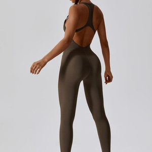 Combinaison sans couture pour femme, dos croisé, élastique, séchage rapide, sans manches, pour yoga, course, sport, fitness, gym, effet froncé - Product Image 5