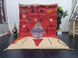 1000% laine naturelle tapis abstrait rouge Orange à la main Azilal hiver tapis haute Pile décor à la maison salle à manger artistique Boujaad tapis - Product Image 6