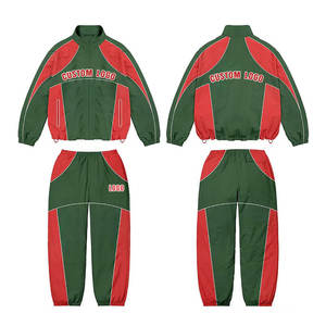 Veste coupe-vent thermique deux pièces décontractée pour hommes, survêtement en nylon solide et en polyester, avec fermeture à glissière, pantalon grande taille - Product Image 4