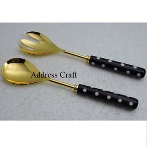 Food and <b>Salad</b> Serving Use Metal <b>Salad</b> Set With <b>Wooden</b> and Resin Handle Stainless Steel <b>Salad</b> <b>Server</b> Modern Kitchen Accessories - Product Image 6