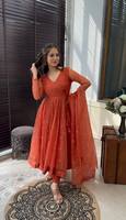 Ensemble robe et dupatta en faux georgette lourde pour femme, broderie entièrement cousue, prêt-à-porter, robe ethnique indienne pour fête, été/hiver