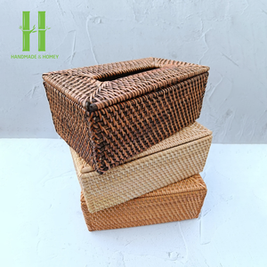 Eco-friendly Natural Rattan Tissue <b>Box</b> Cover with <b>Lock</b> Decorative Bathroom Holder Made in Vietnam Custom Logo - Product Image 6