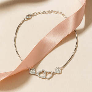 NOVAMART Fine <b>Charming</b> Dual Link Heart <b>Bracelet</b> 925 Sterling <b>Silver</b> with 14K & 18K Gold Plating Rhodium Diamond Accent Gift for - Product Image 1