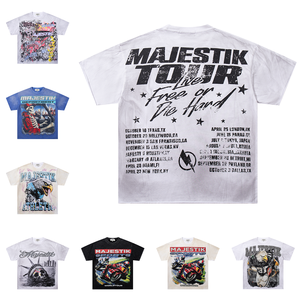 T-shirt Homme Ample MAJESTIK en Coton Lourd 250 GSM, Imprimé Graffiti Brique avec Strass, Style Streetwear, Idéal Été Chaud – Nouveauté Fabricants - Product Image 3