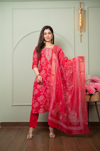 Elegante Kurta Recta de Rayón para Mujer, Conjunto de Kurta con Estampado Floral y Dupatta para Bodas y Uso Casual - Product Image 6