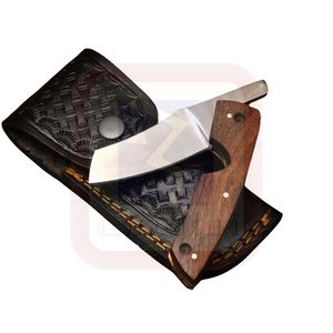 Mango de madera Camping Survival EDC 1065C Hoja de acero de alto carbono Cuchillo de bolsillo plegable hecho a mano - Product Image 1
