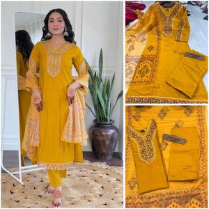 NUEVO LANZAMIENTO DE KURTA, PANTALÓN Y DUPATTA MODERNA PARA FIESTAS Y BODAS, EN SEDA ROMANA, Corte Regular para Mujer, Secado Rápido, Para Todas las Temporadas, RADHE EXPORTS - Product Image 2