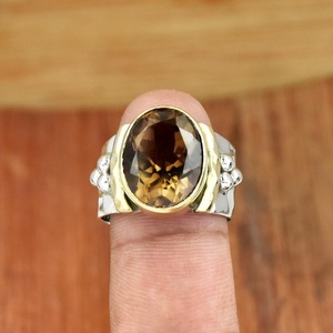 Bague Quartz fumé Bague filigrane perlée en argent sterling Cadeau pour elle - Product Image 1