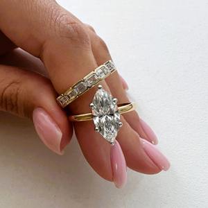Trendy Style IGI Certified Marquise Cut VVS <b>Lab</b> Grown Diamond Solitaire Engagement Ring Bridal Set Emerald Bezel Eternity Band - Product Image 1