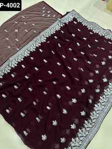 Vêtement traditionnel indien lourd fausse georgette avec broderie travail Saree avec chemisier pour mariage et festival porter Saree - Product Image 6