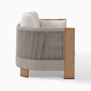 Modern <b>Garden</b> Rope <b>Sofa</b> Teak Solid Wood With <b>Cushions</b> Light Gray Color for Outdoor Furniture - Product Image 5