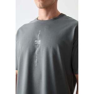 T-shirt pour homme en coton kaki, épais, doux, texturé, coupe ample, imprimé - 88373 - Kaki - Product Image 3