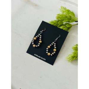 Navajo Style 18K Gold Plated Sterling <b>Silver</b> Drop <b>Earrings</b> Beaded <b>Dangle</b> Design Inspired by Waterdrops - Product Image 3