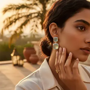 ต่างหูเงินแท้ 925 ประดับด้วยหินคาลเซโดนี สำหรับผู้หญิง-เครื่องประดับแฟชั่น ของขวัญ - Product Image 3