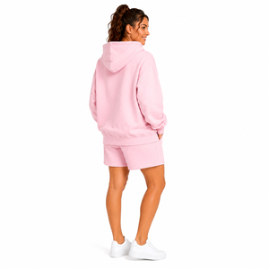 Winter Custom Women French Terry Hoodie Shorts <b>Set</b> Eco-Friendly 100% Cotton Solid Regular Fit Drawstring Pocket Sport Gym - Product Image 6