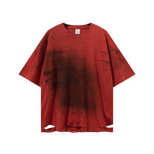 เสื้อยืดคอกลมโอเวอร์ไซส์ ไซส์พลัส ผ้าฝ้ายออร์แกนิคเนื้อหนา ระบายอากาศดี ล้างสีแบบดิสเทรส ทรงหลวม - Product Image 4