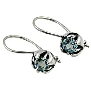 925 Silver Blue Topaz <b>Earrings</b> <b>Gold</b> Plated Flower <b>Dangle</b> Hoop <b>Earrings</b> for Women for Weddings Parties and Gifts - Product Image 3
