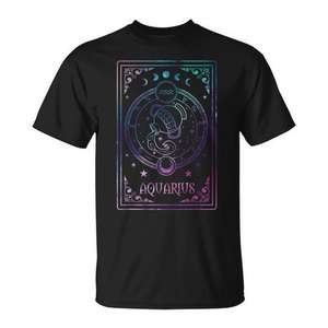 T-shirt du zodiaque Aquarius Tarot Janvier-Février avec astrologie de naissance pour les passionnés d'astrologie - Product Image 1