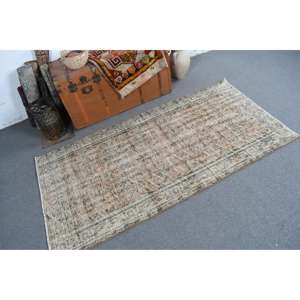 Alfombra Turca de 3.2x6.1 pies, Alfombra Vintage Decorativa, Alfombra con Bordes Marrones y Azules - Product Image 1