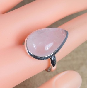 Anillo de piedras preciosas de moda para niñas hecho a mano de cuarzo rosa Natural, anillo de Plata de Ley 925 sólida para mujeres y regalos, joyería estampada - Product Image 2