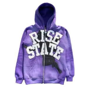 Alta calidad estilo Vintage apliques Rhinestone diseño complejo Sudadera con capucha cremallera Sun Fade Hoodie 100% algodón Heavyweight Hoodie - Product Image 5