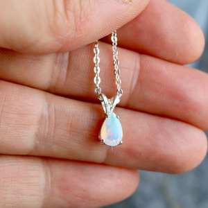 Collar con colgante de cadena de Cable de piedra de lágrima facetada de ópalo Welo etíope Natural brillante para mujer, joyería de plata de moda, compromiso - Product Image 3