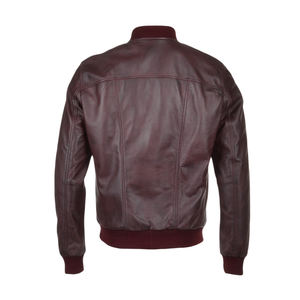 Haute qualité personnalisable fermeture à glissière col montant hommes en cuir de qualité supérieure Bomber veste marron foncé hiver Style décontracté - Product Image 3