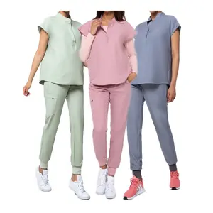 Ensemble d'uniformes de jogging extensibles à 4 voies pour femmes élégantes Uniforme de travail d'infirmière médicale Top et pantalon Costumes d'infirmière - Product Image 1