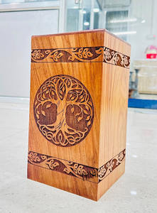 โกศไม้สําหรับเถ้ามนุษย์ โกศเพลิงศพ กล่องไม้ งานศพ ต้นไม้แห่งชีวิต โกศ งานฝีมือ ไม้โรสวูด ขอบแกะสลัก - Product Image 2