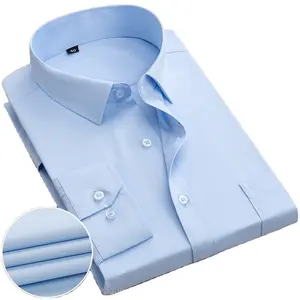 Chemises d'affaires formelles à manches longues pour hommes, décontractées, solides et douloureuses, de différentes couleurs, en polyester et en coton, personnalisées en gros