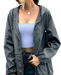 Chubasqueros ligeros para mujer, chaquetas cortavientos impermeables con capucha, bolsillos ajustables. - Product Image 1