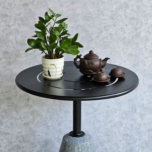 60cm Minimalist Round Coffee <b>Table</b> with Polished Stone-Look Concrete Base General Use Outdoor Furniture-CFD68125 - Product Image 3