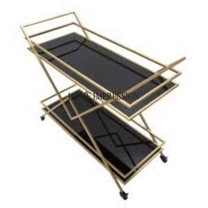 Black Color Powder Coated Heavy Duty Metal & Transparent Clear Glass Made Serving <b>Trolley</b> With Wheels From Indian Manufacturer - Product Image 4