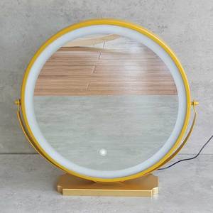 Contemporary Round Makeup <b>Mirror</b> with Touch-Sensitive LED Lights GNG013 <b>Silver</b> Frameless Rectangular Design for Home Decoration - Product Image 3