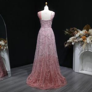 Jancember LSZ709 Elegante <span class=keywords><strong>Abito</strong></span> da Sera <span class=keywords><strong>Rosa</strong></span> Sfumato con Collo Incrociato e Linea ad A - Product Image 3