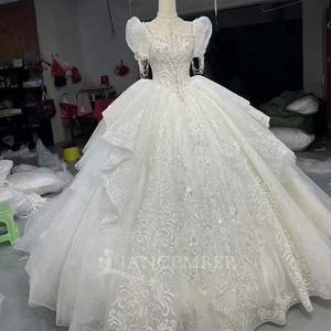 For OY007 Princess Puff Sleeve Tassel Embroidery Modern Lace Chapel Train Long Floor-Length Women's Bridal Gowns - Product Image 1