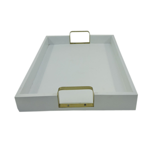 Ustensiles de cuisine Plateau de service rectangulaire en métal de couleur blanche avec support doré Plateau de service pour la maison et le mariage - Product Image 6