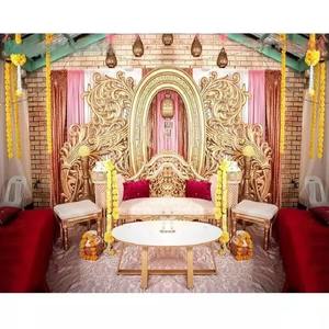 Exclusivos paneles de fondo tallados en oro para Mehndi fabulosos marcos traseros de FRP tallados a mano especial boda evento escenario telón de fondo - Product Image 1