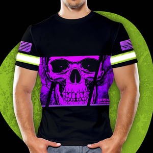 Camiseta negra de calavera gris Hi Vis, tiras reflectantes, ropa de trabajo de seguridad Hi Vis, camiseta personalizada de seguridad para hombres - Product Image 3