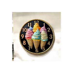 Horloge murale ronde silencieuse en bois de 50 cm avec motif classique en relief crème glacée, impression couleur, cadeau à motifs - Product Image 5