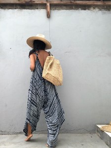 Mono vintage con cuello en V para mujer, 100% algodón, ecológico, de cintura alta, ropa de playa con diseño elegante - Product Image 5