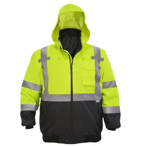 Hochwertige benutzer definierte Arbeit reflektierende Jacken Konstruktion Sicherheits jacke Reiß verschluss Verschluss Hi Vis Winter jacke 3m Sicherheits kleidung