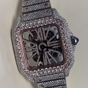 Bán Buôn Người Đàn Ông Sang Trọng Của Thép Không Gỉ Đồng Hồ Cao cấp <span class=keywords><strong>Skeleton</strong></span> Moissanite Kim Cương <span class=keywords><strong>Analog</strong></span> Iced Rose Gold Mạ Thủy Tinh 20Mm - Product Image 4