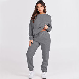 Sudadera de lana y manga larga con cuello redondo personalizada para mujer, pantalón para correr, trajes de salón ecológicos de invierno, cuello con capucha y bolsillo frontal - Product Image 4