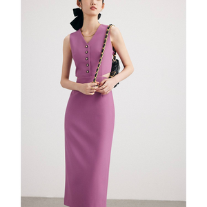 Cuello en V sin mangas para mujer Verano Nueva moda Estilo Elegante cuello en V Sin mangas Chaleco Vestido para mujer - Product Image 1