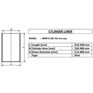 Natte Cilindervoering Voor Mwm D 229 102 Mm Asp Id:-102 Mm Od:-112.89 Mm Lengte:-212.5 Mm Gemaakt In India